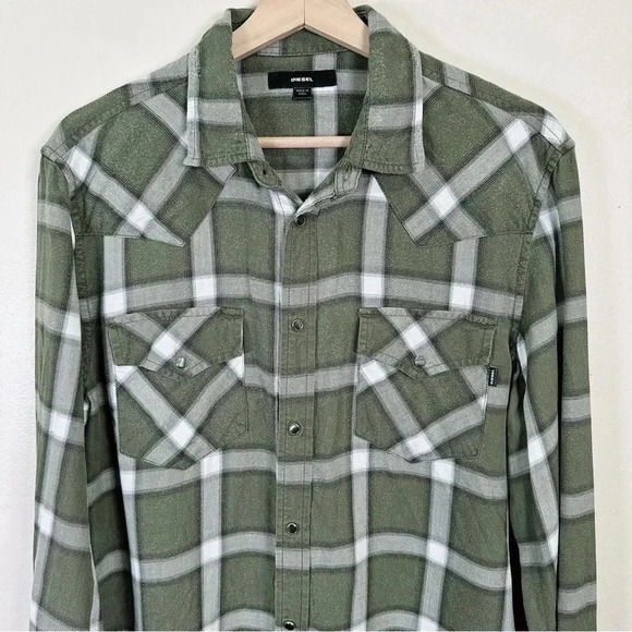 Diesel Checked Green Snap Button Shirt - Picture 3 of 16